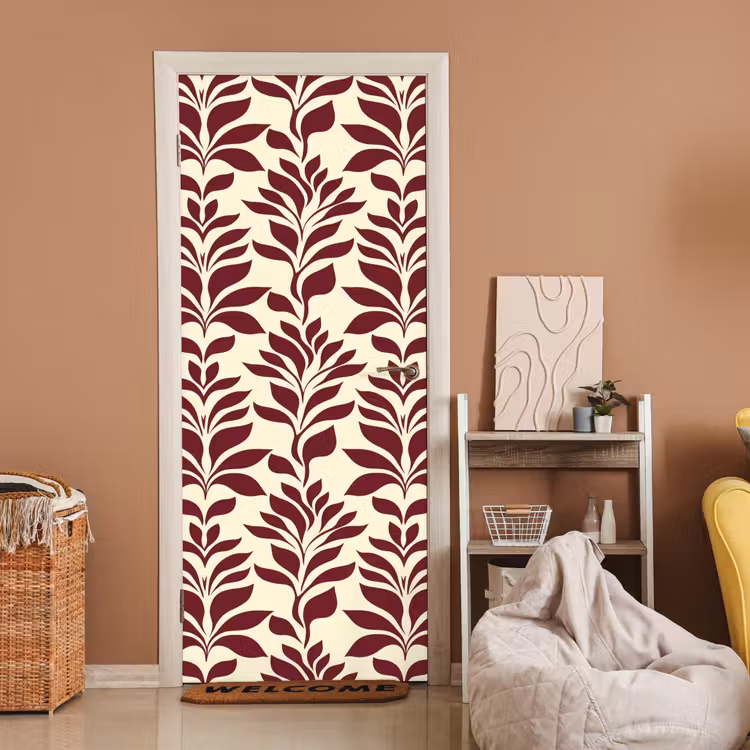 Deursticker - Abstract - Bladeren - Burgundy — 2