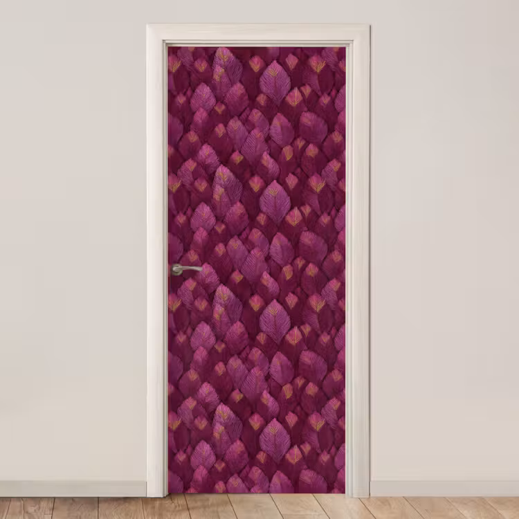 Deursticker - Bladeren - Patroon - Burgundy — 1