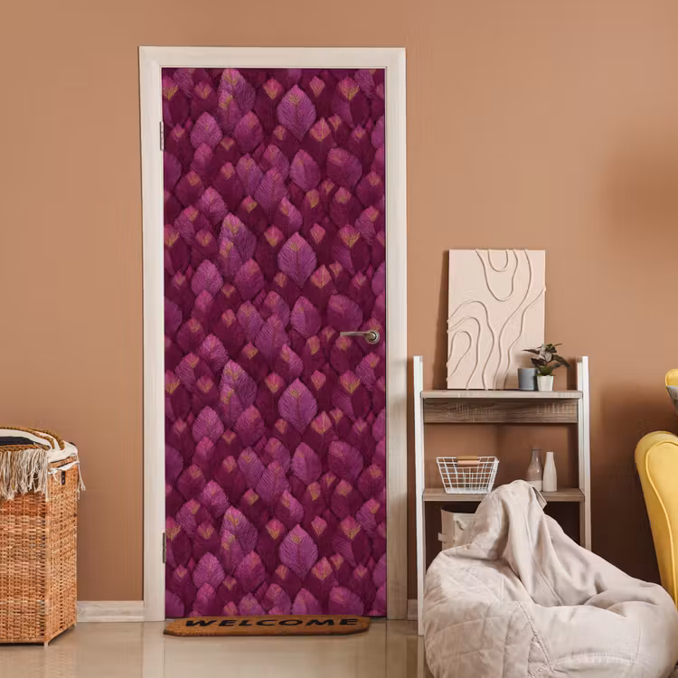 Deursticker - Bladeren - Patroon - Burgundy — 2