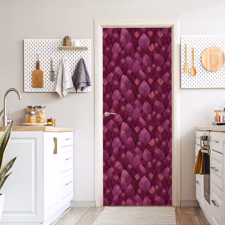 Deursticker - Bladeren - Patroon - Burgundy — 7