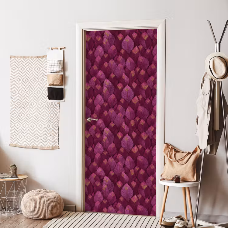 Deursticker - Bladeren - Patroon - Burgundy — 8