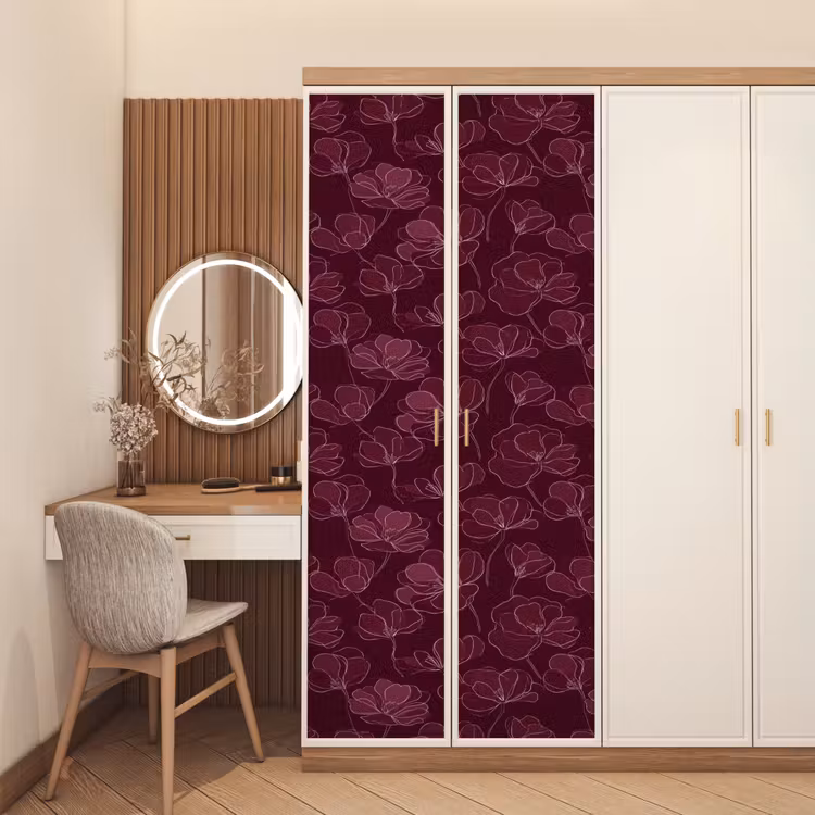 Deursticker - Bloemen - Patroon - Bordeauxrood — 5