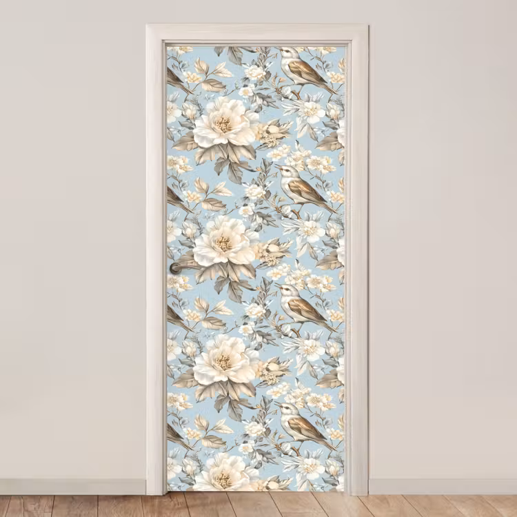 Deursticker - Botanisch - Zangvogel - Blauw — 1