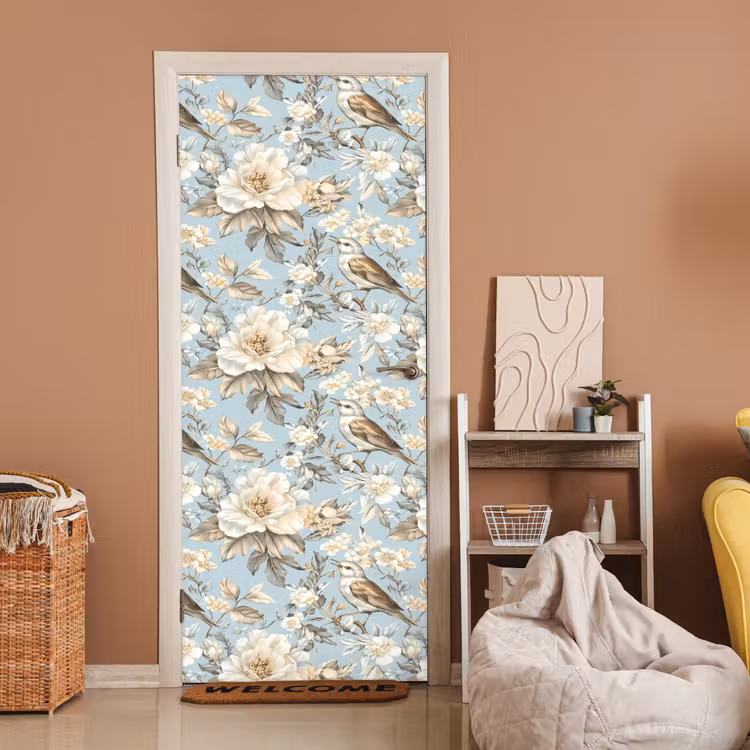 Deursticker - Botanisch - Zangvogel - Blauw — 2