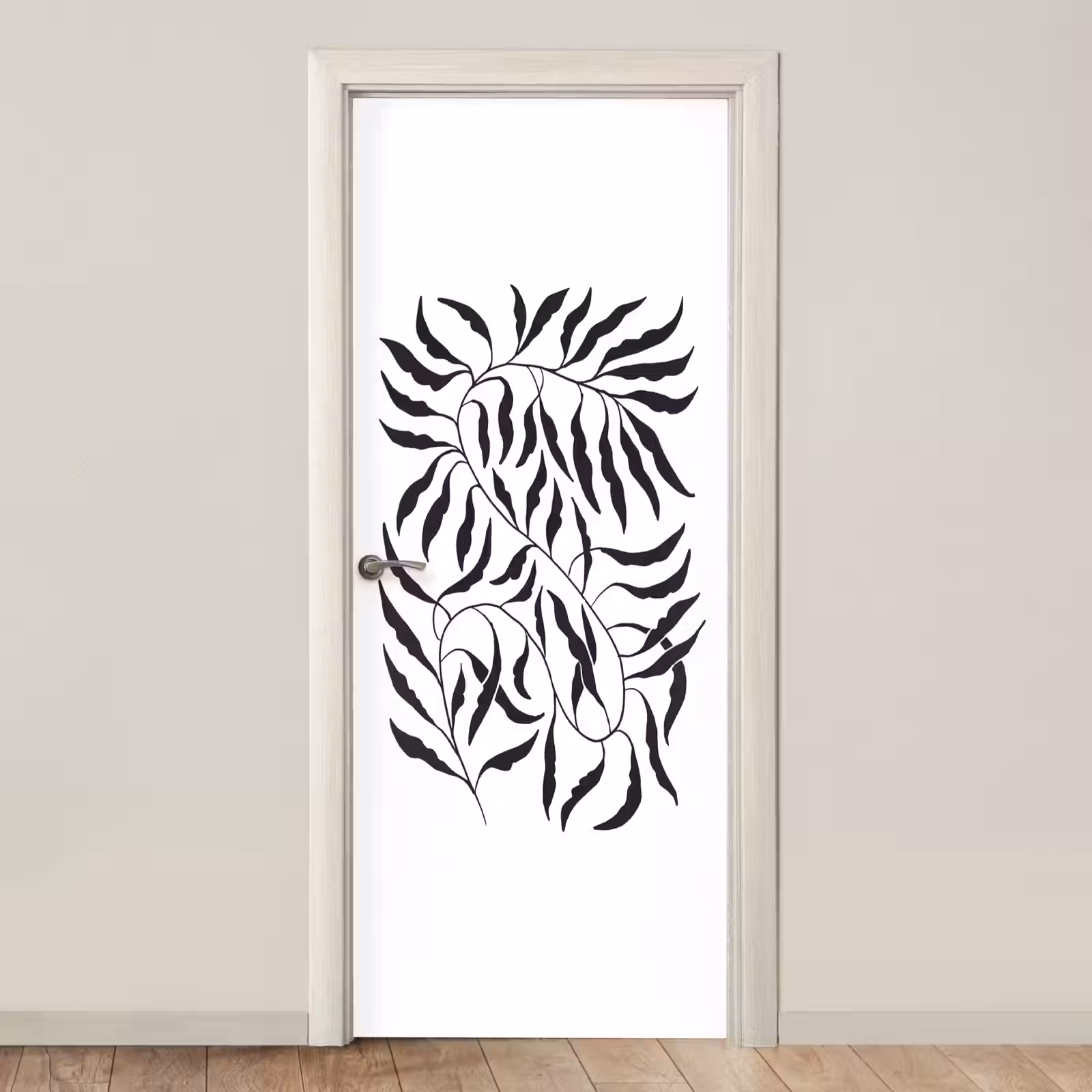 Deursticker - Bladeren - Planten - Bohemian - Wit - Abstract — 1