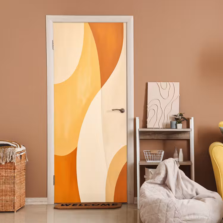 Deursticker - Abstract - Patroon - Modern - Beige - Oranje — 2