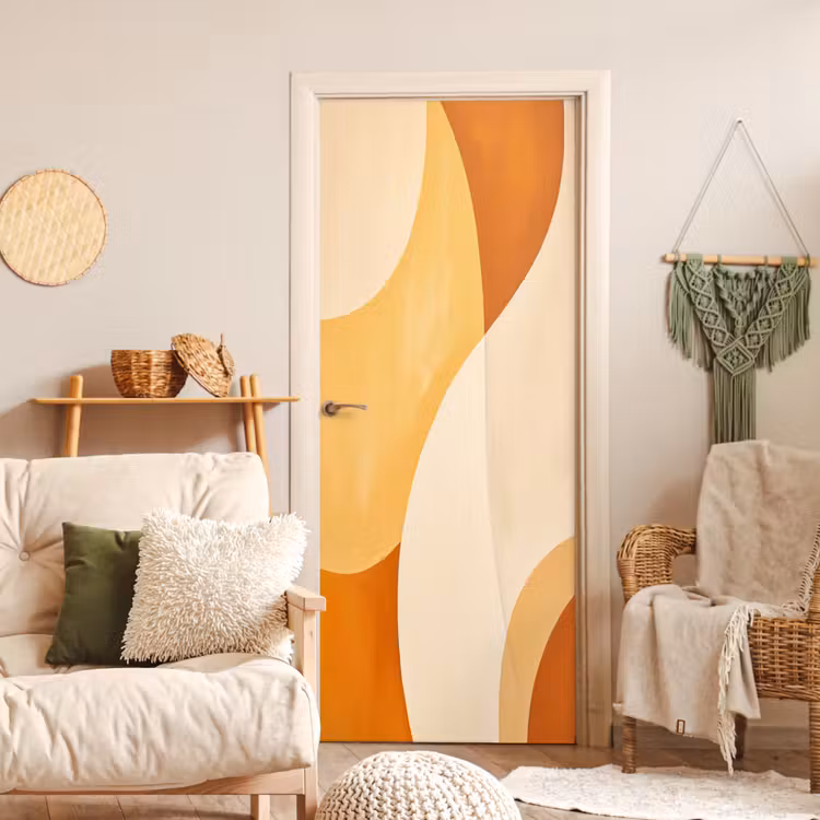 Deursticker - Abstract - Patroon - Modern - Beige - Oranje — 4