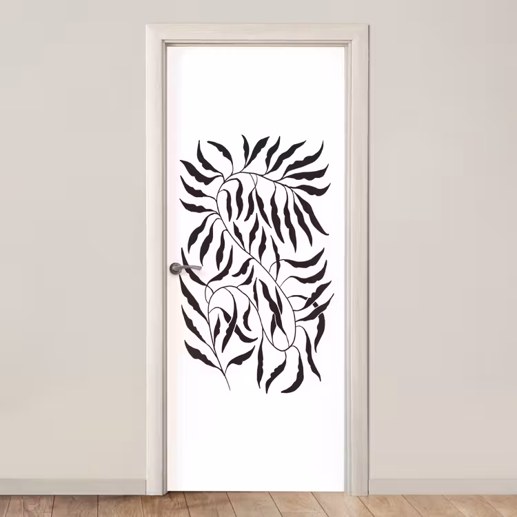 Deursticker - Bladeren - Planten - Bohemian - Wit - Abstract — 1