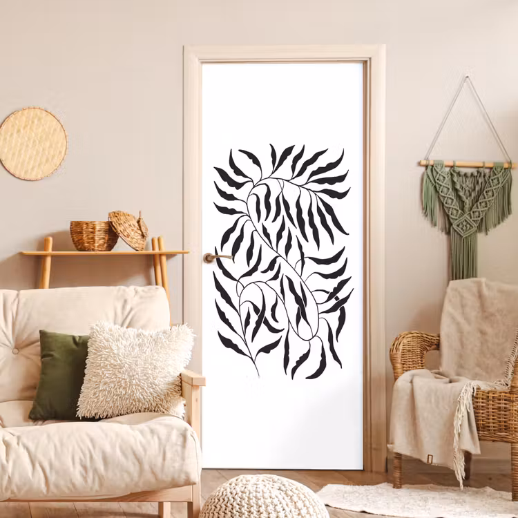 Deursticker - Bladeren - Planten - Bohemian - Wit - Abstract — 4