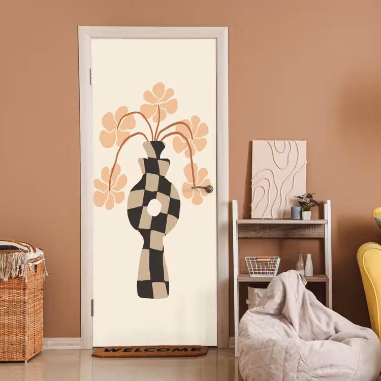 Deursticker - Bloemen - Vaas - Abstracte kunst - Modern — 2