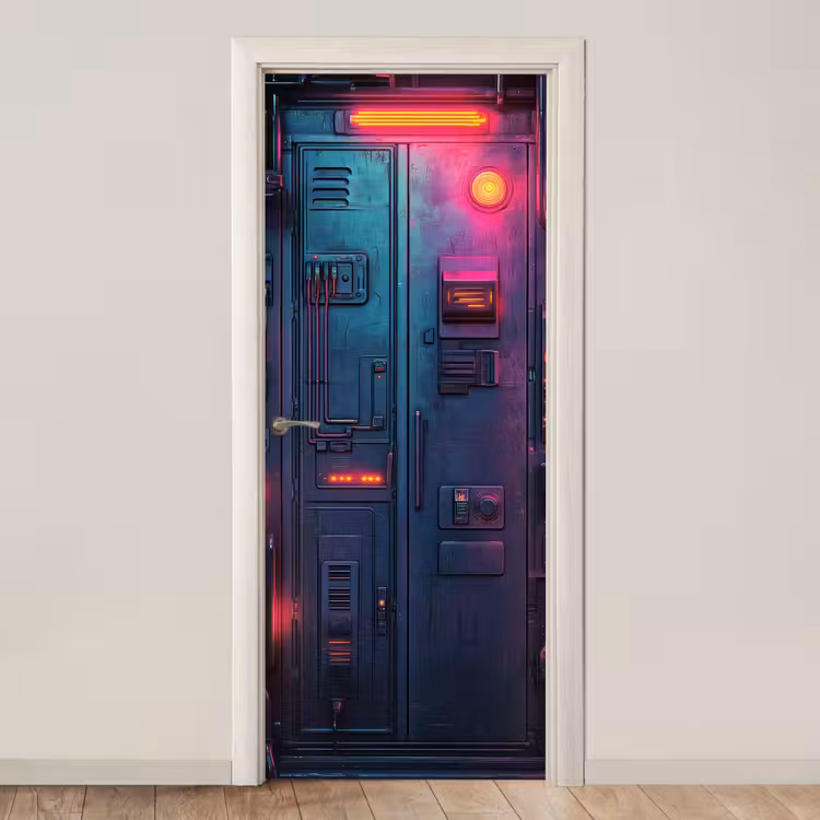 Deursticker - Deur - Futuristisch - Blauw - Roze - Neon — 1