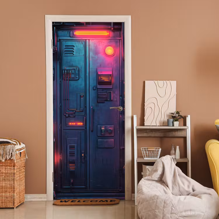 Deursticker - Deur - Futuristisch - Blauw - Roze - Neon — 2