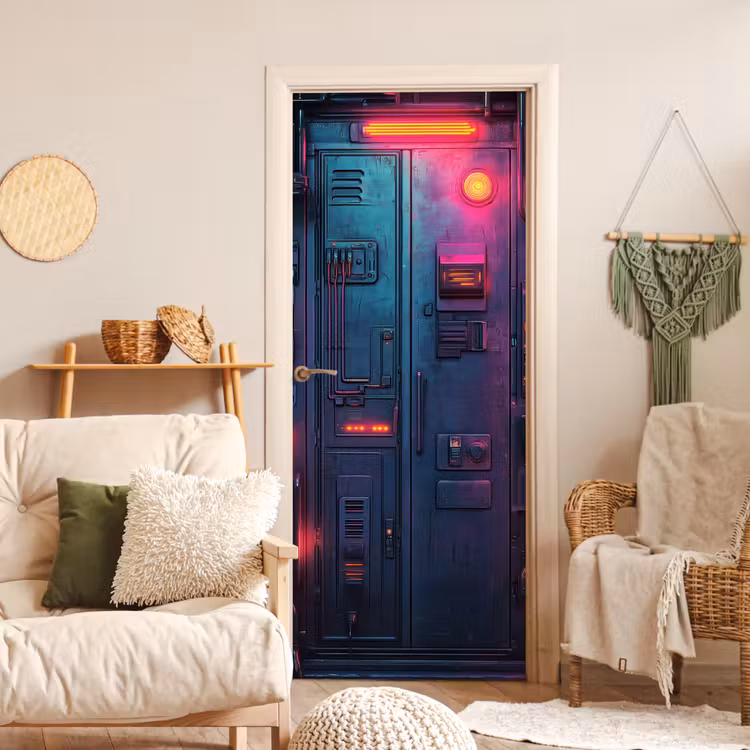 Deursticker - Deur - Futuristisch - Blauw - Roze - Neon — 4