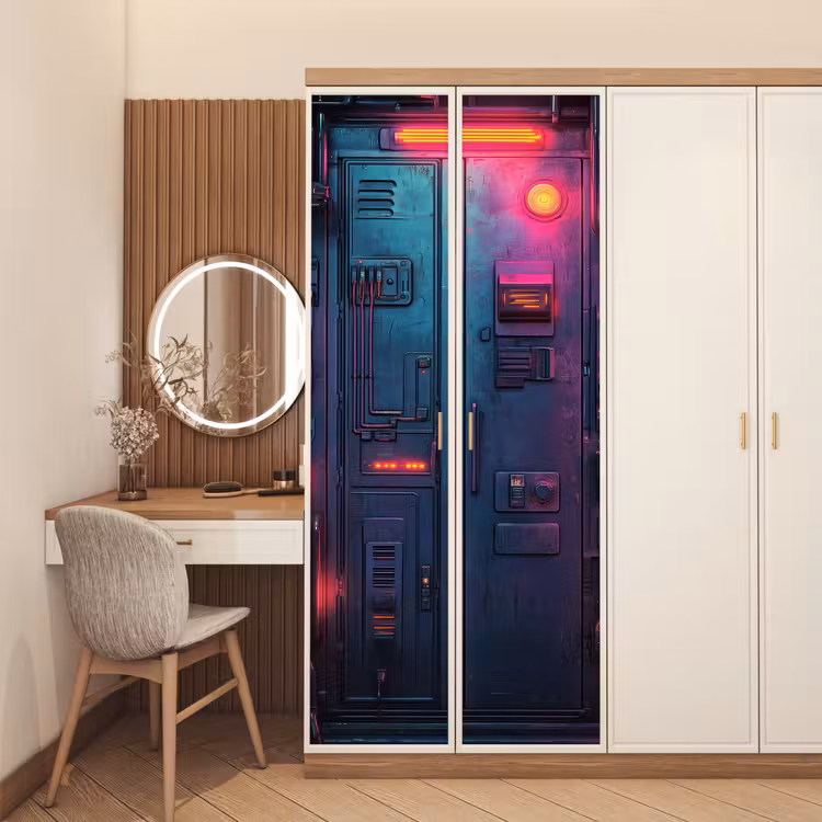 Deursticker - Deur - Futuristisch - Blauw - Roze - Neon — 5