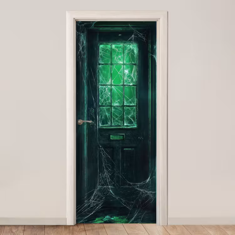Deursticker - Deur - Spookhuis - Groen - Spinnenweb — 1