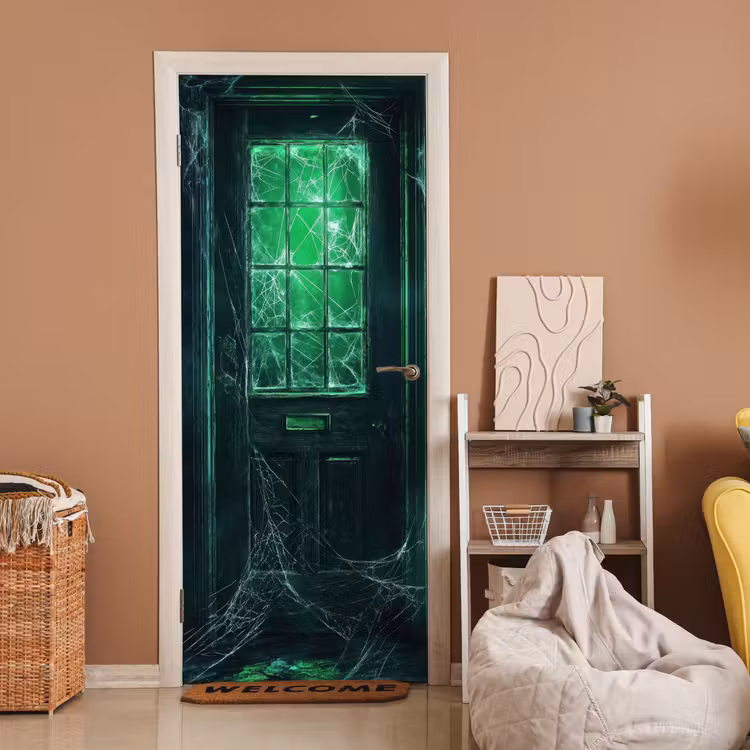 Deursticker - Deur - Spookhuis - Groen - Spinnenweb — 2