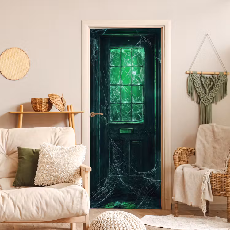 Deursticker - Deur - Spookhuis - Groen - Spinnenweb — 4