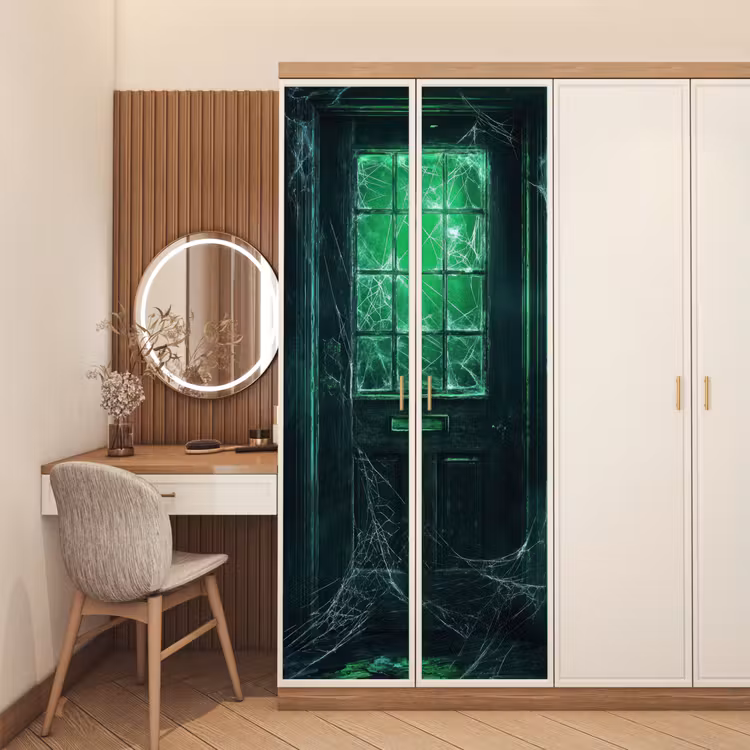 Deursticker - Deur - Spookhuis - Groen - Spinnenweb — 5