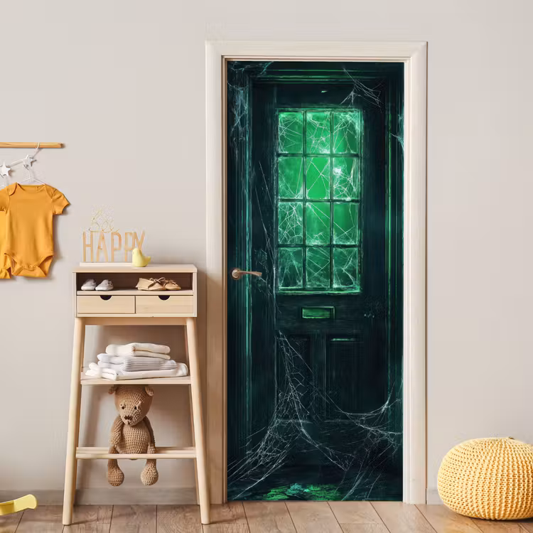 Deursticker - Deur - Spookhuis - Groen - Spinnenweb — 6