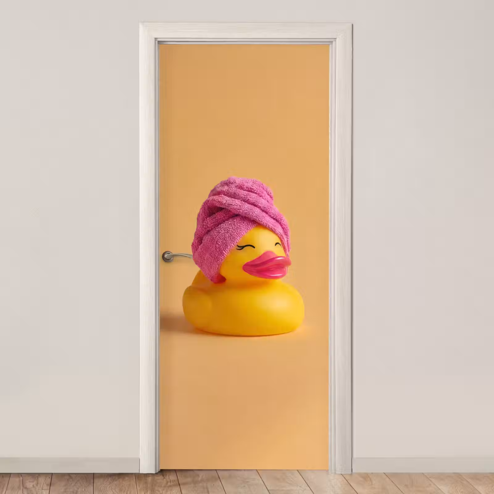 Deursticker - Badeend - Handdoek - Kleurrijk — 1