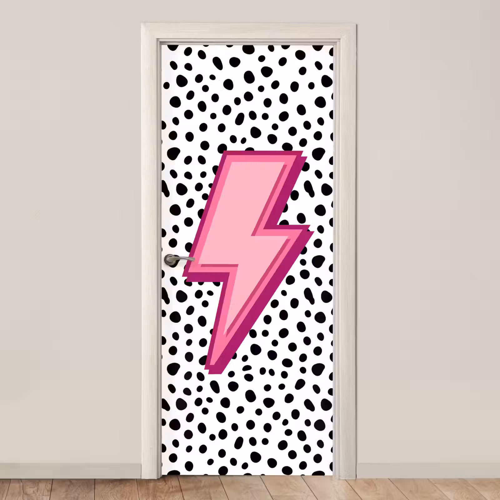 Deursticker - Bliksem - Roze - Stippen — 1