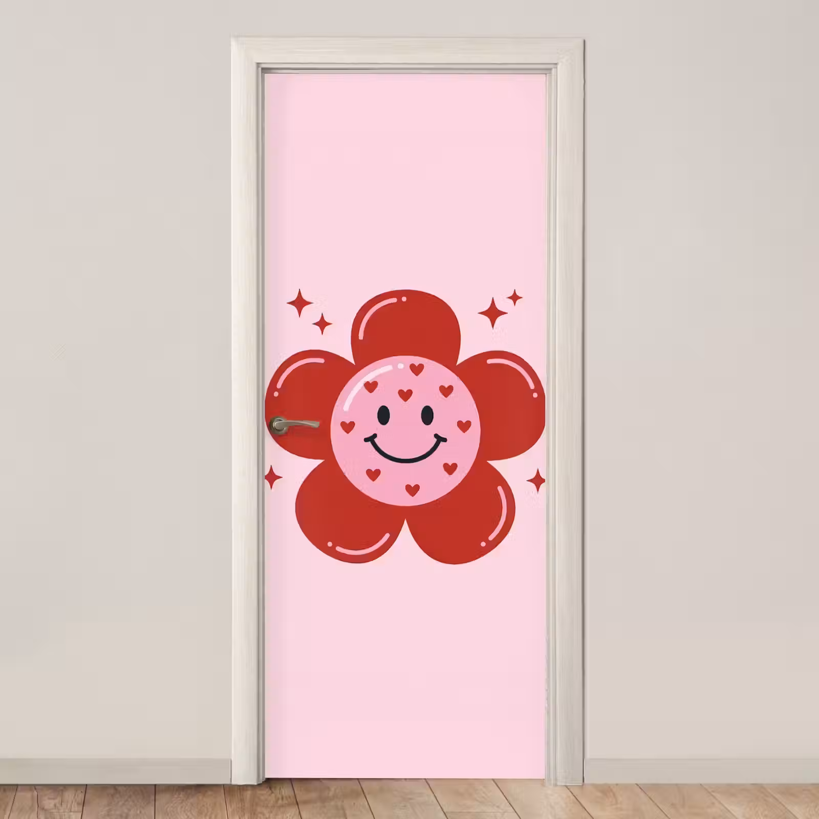 Deursticker - Bloem - Roze - Hartjes — 1