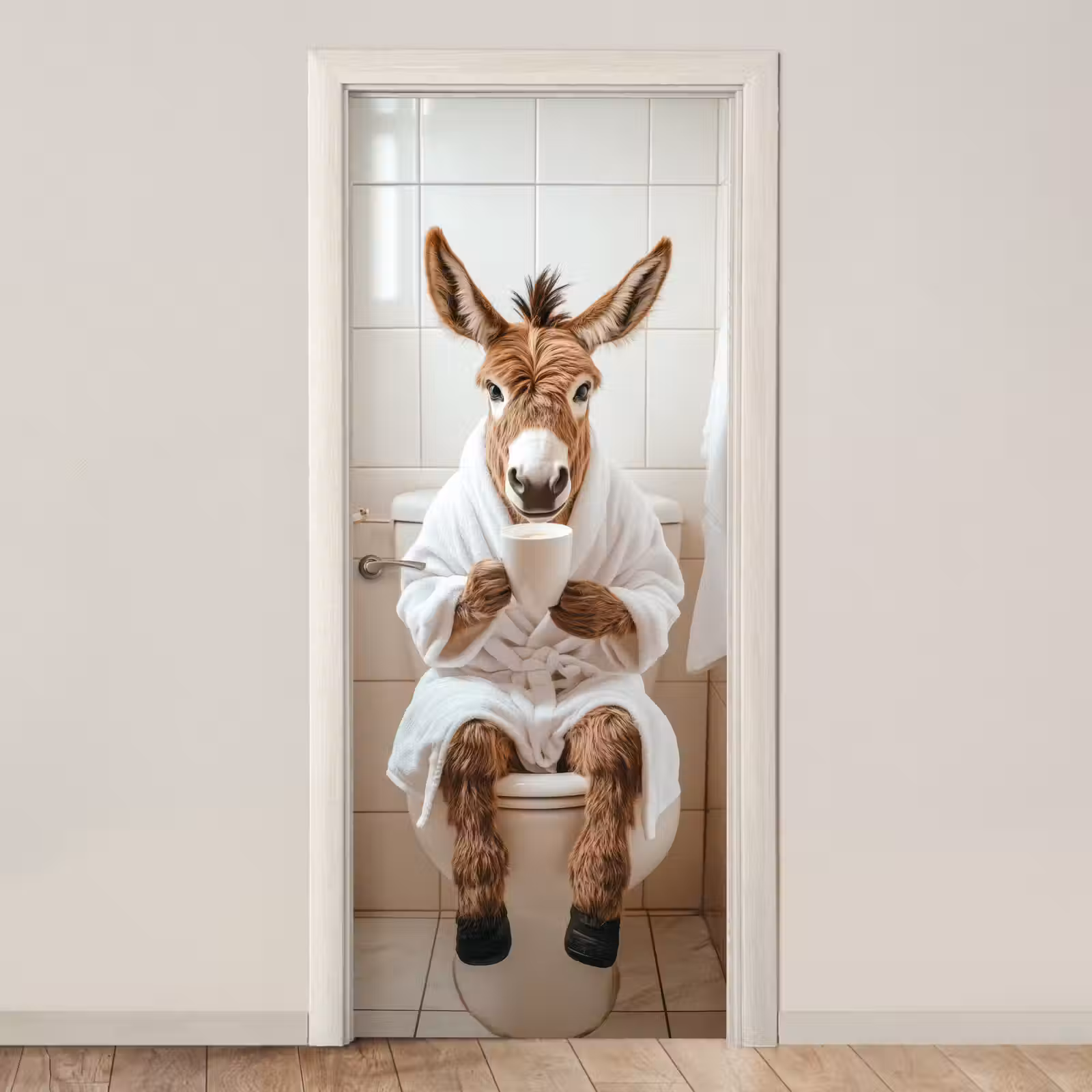 Deursticker - Ezel - WC - Grappig - Badjas - Dier — 1