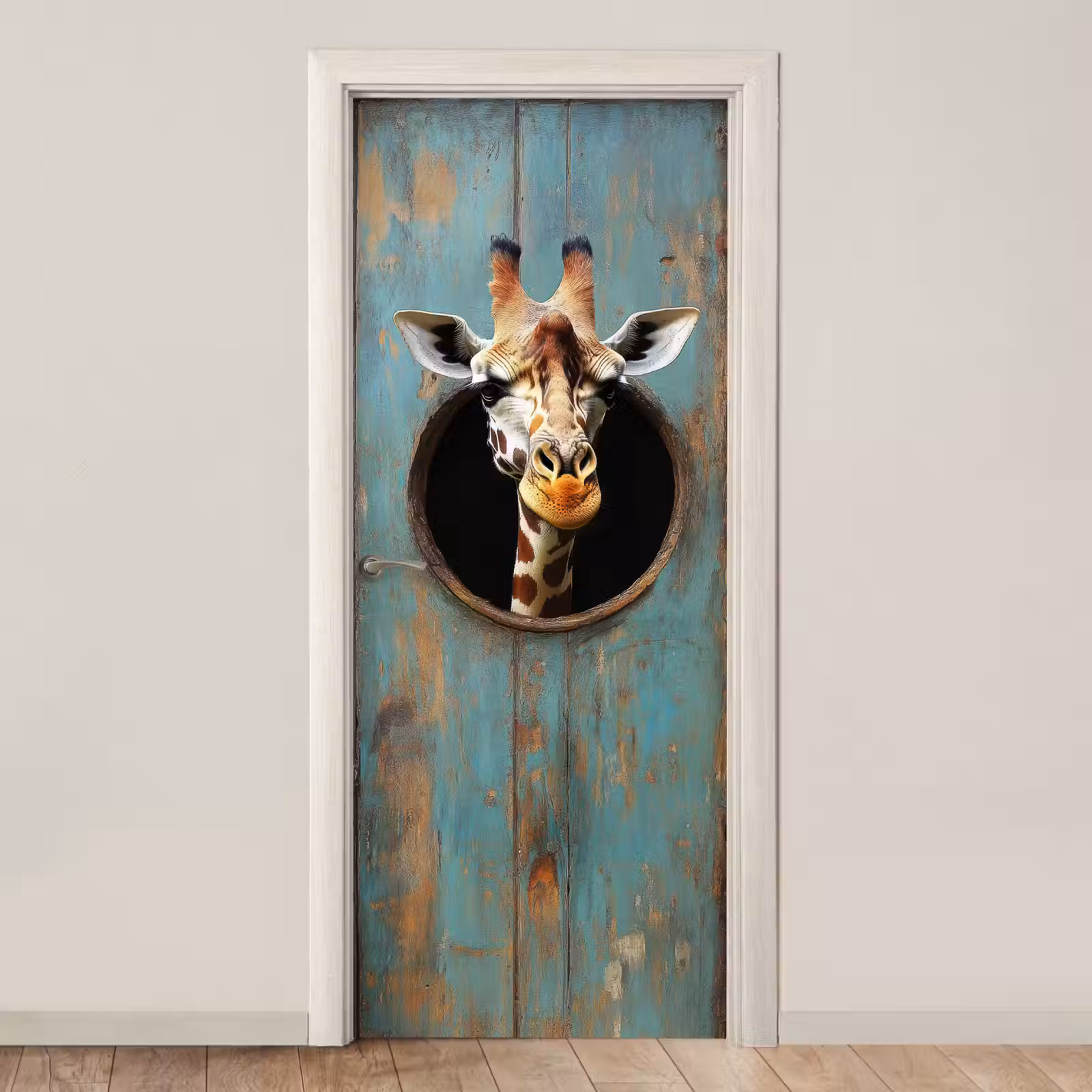 Deursticker - Giraf - Hout - Doorkijk - Dieren - Kop — 1