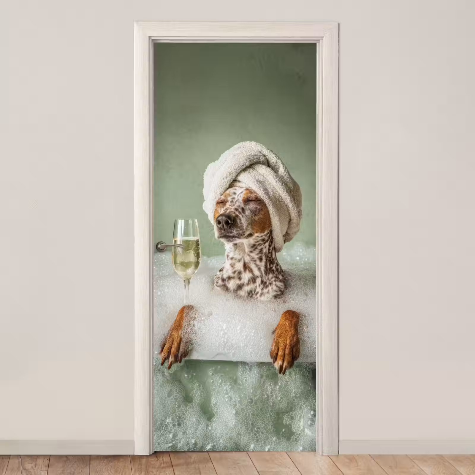 Deursticker - Hond - Bad - Champagne - Handdoek — 1