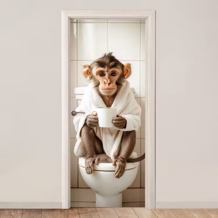 Deursticker - Aap - Modern - WC - Badjas — 1