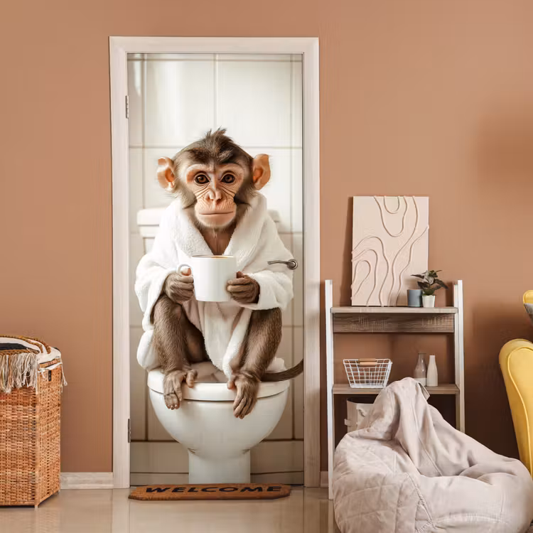 Deursticker - Aap - Modern - WC - Badjas — 2