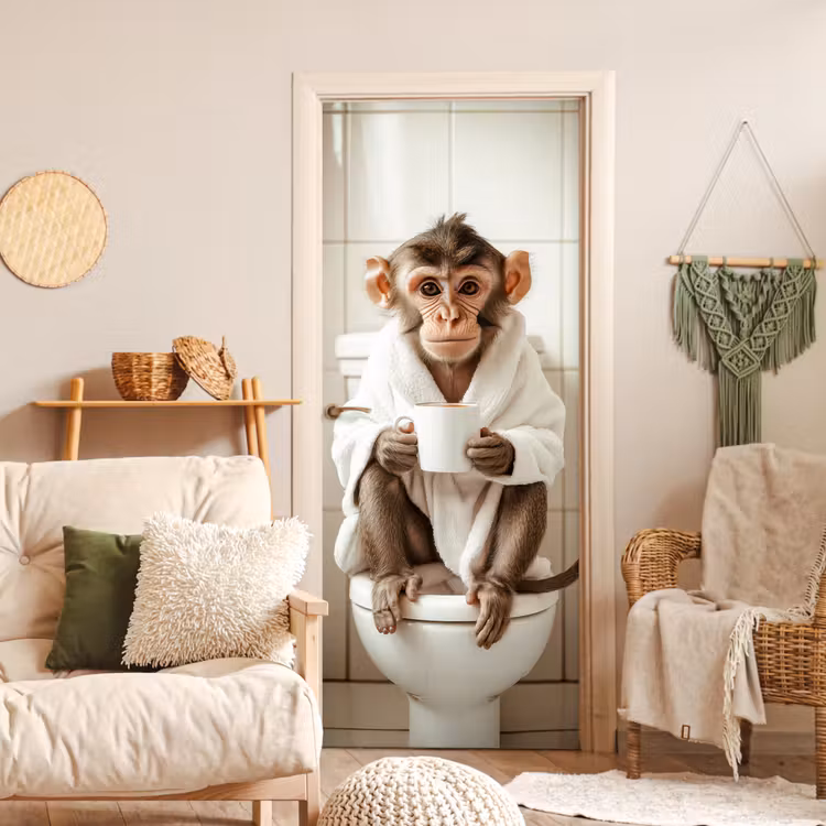 Deursticker - Aap - Modern - WC - Badjas — 4