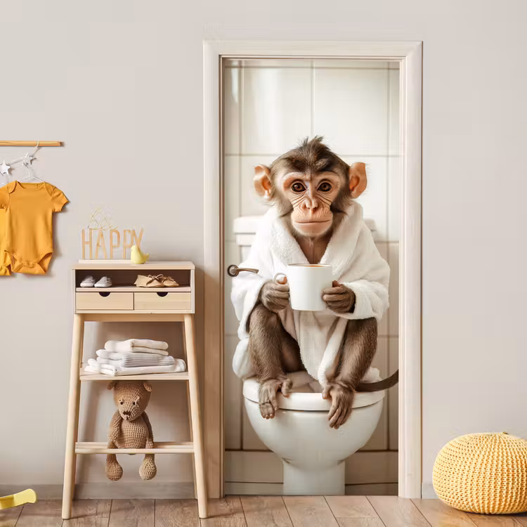 Deursticker - Aap - Modern - WC - Badjas — 6