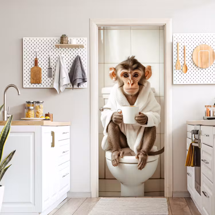 Deursticker - Aap - Modern - WC - Badjas — 7