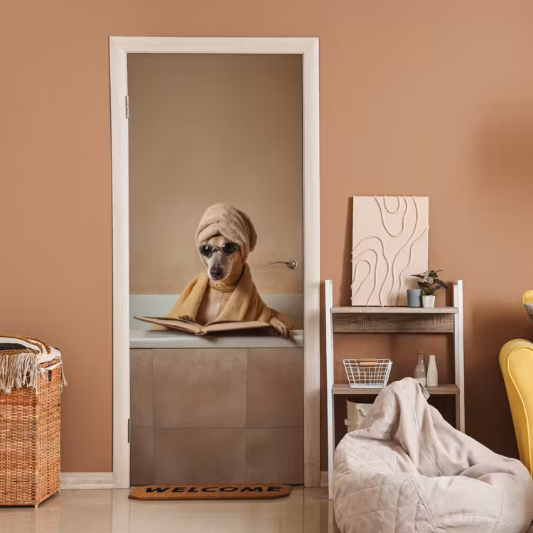 Deursticker - Bad - Hond - Boek - Zonnebril — 2