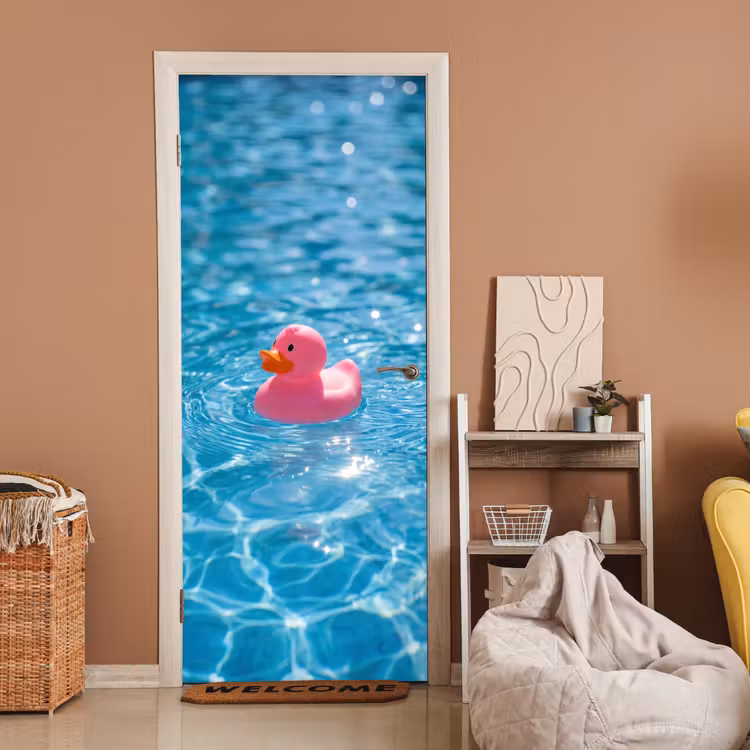 Deursticker - Badeend - Dobberend - Roze — 2