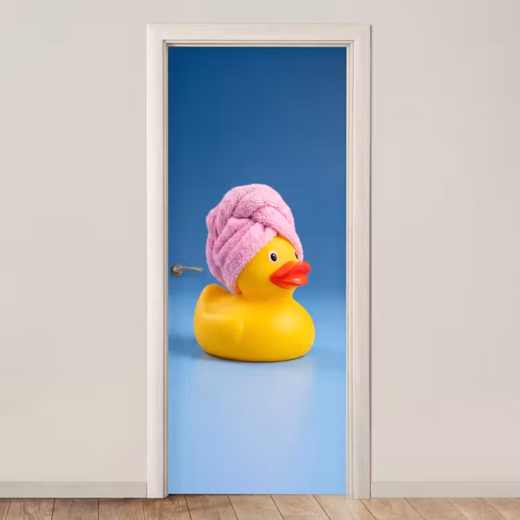 Deursticker - Badeend - Handdoek - Blauw — 1