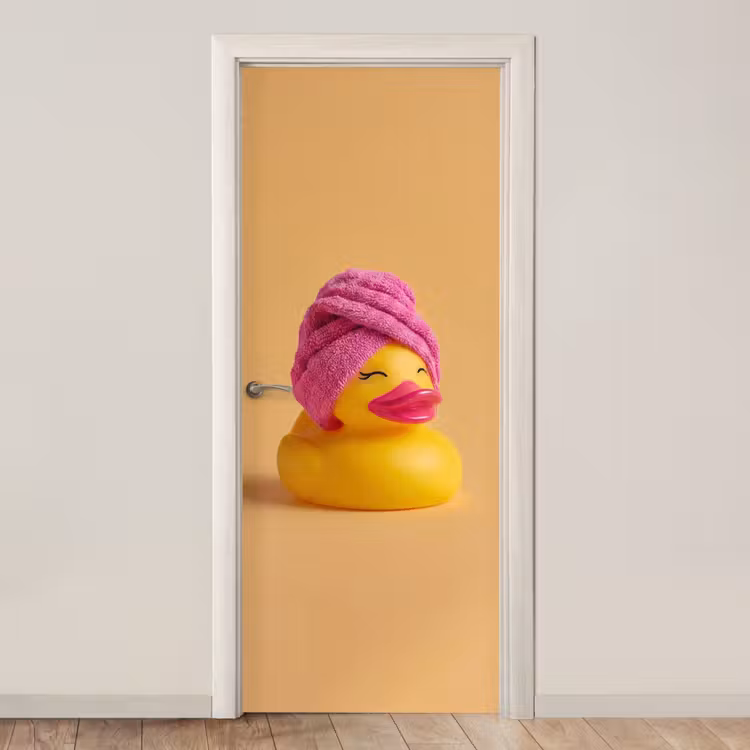 Deursticker - Badeend - Handdoek - Kleurrijk — 1