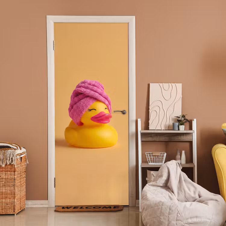 Deursticker - Badeend - Handdoek - Kleurrijk — 2