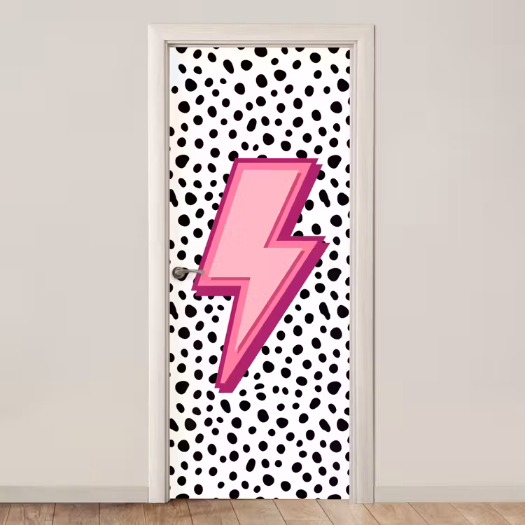 Deursticker - Bliksem - Roze - Stippen — 1