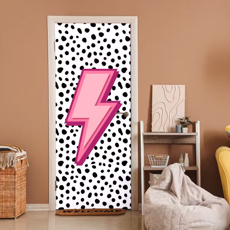 Deursticker - Bliksem - Roze - Stippen — 2