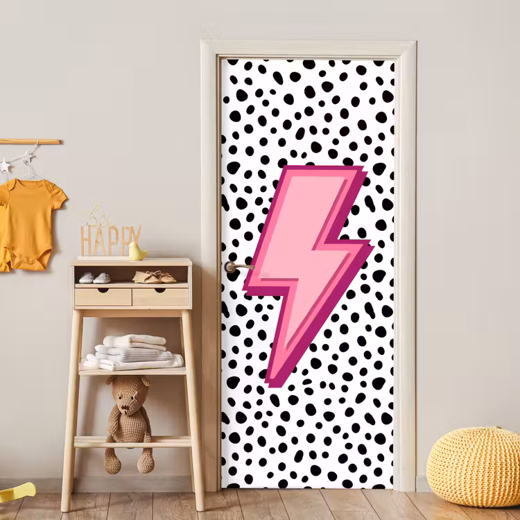 Deursticker - Bliksem - Roze - Stippen — 6