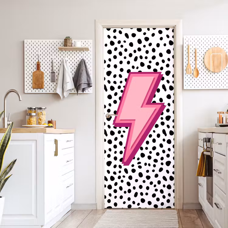 Deursticker - Bliksem - Roze - Stippen — 7