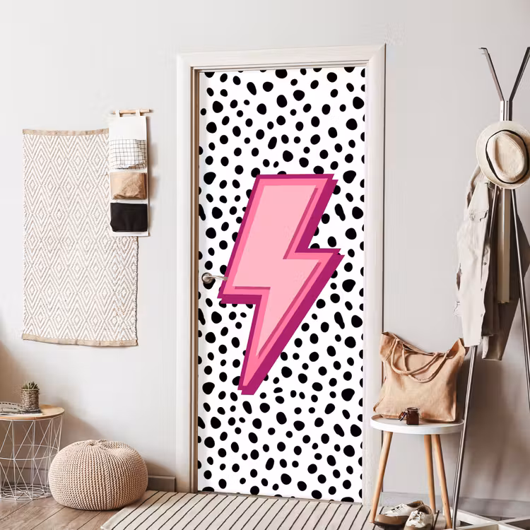 Deursticker - Bliksem - Roze - Stippen — 8