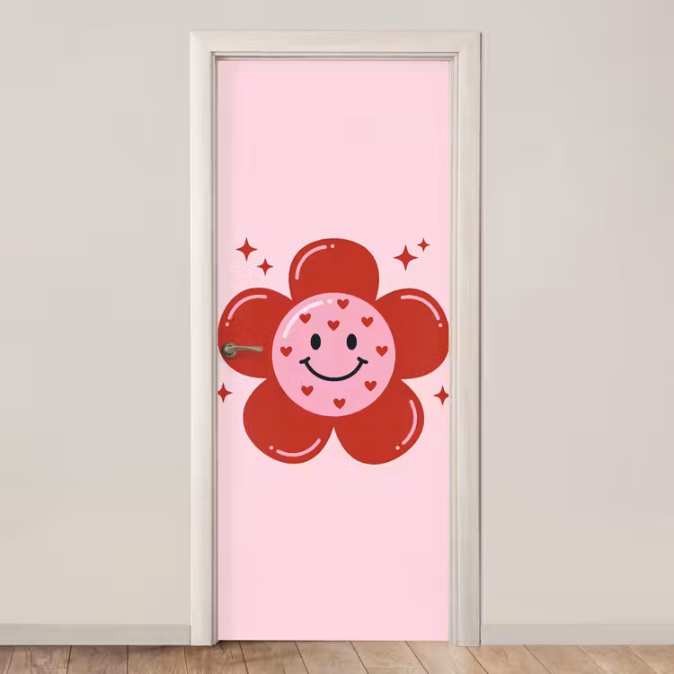Deursticker - Bloem - Roze - Hartjes — 1