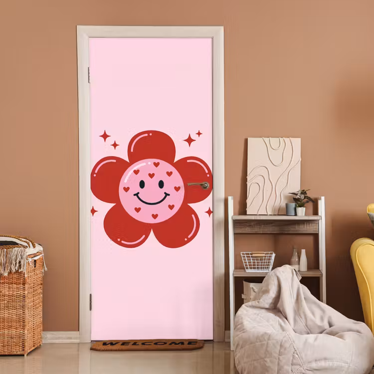 Deursticker - Bloem - Roze - Hartjes — 2
