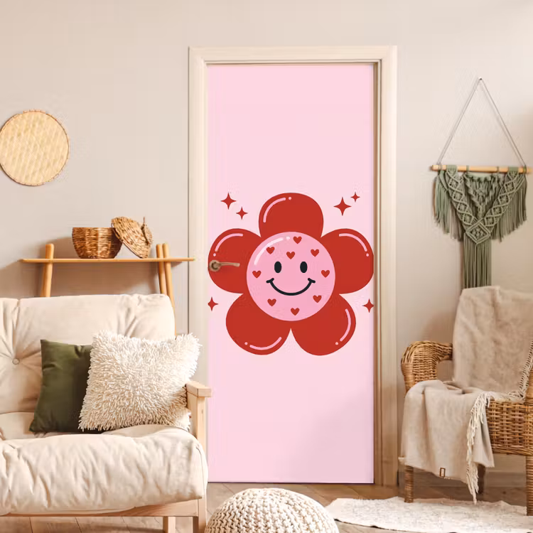 Deursticker - Bloem - Roze - Hartjes — 4