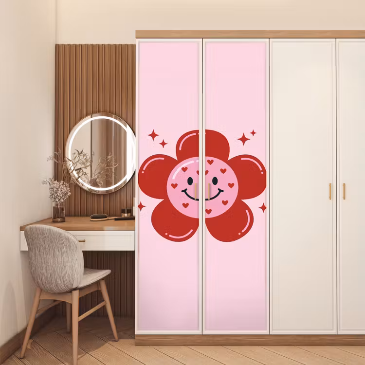 Deursticker - Bloem - Roze - Hartjes — 5