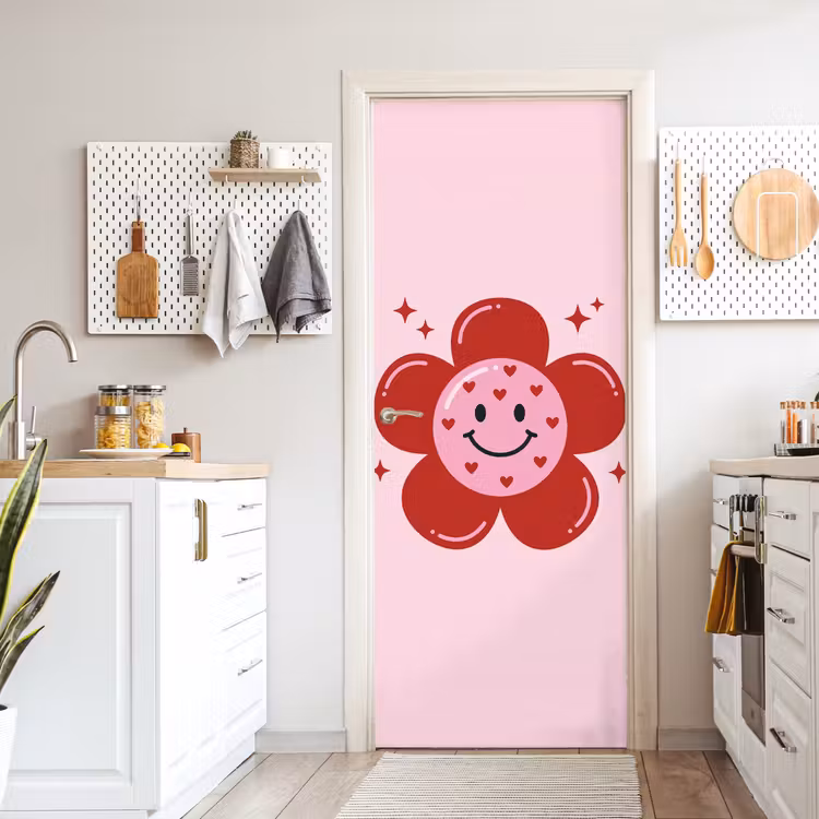 Deursticker - Bloem - Roze - Hartjes — 7
