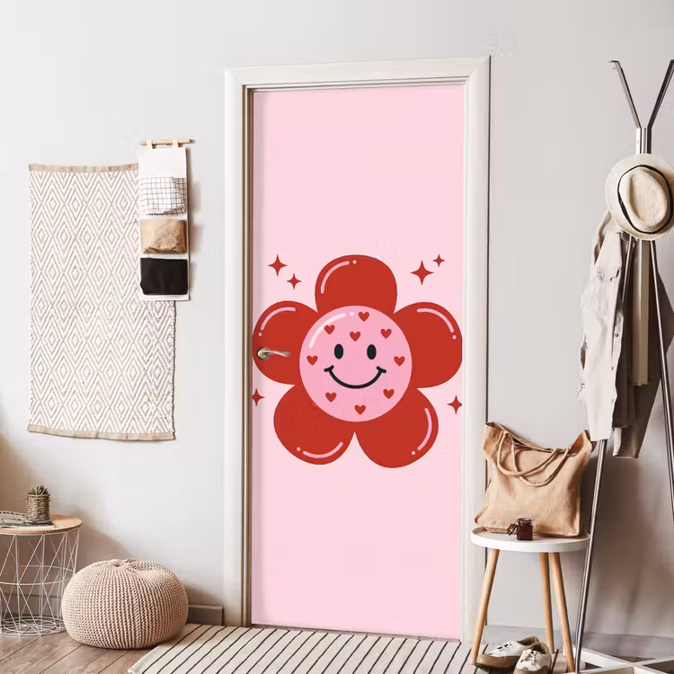 Deursticker - Bloem - Roze - Hartjes — 8